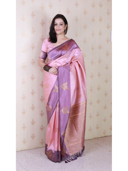 KALAASHREE - Baby Pink Soft Silk Saree With Unstitched Blouse With Zigzag Motifs
