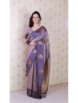 KALAASHREE - Lavender Soft Silk Saree With Unstitched Blouse With Zigzag Motifs
