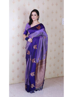 KALAASHREE - Blue Soft Silk Saree With Unstitched Blouse With Zigzag Motifs