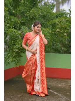 KALAASHREE - Ivory Soft Silk Saree With Unstitched Blouse