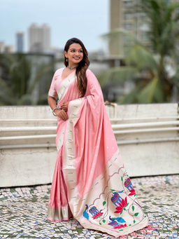 KALAASHREE - Baby Pink Paithani Saree With Unstitched Blouse