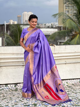 KALAASHREE - Lavender Soft Silk Saree With Unstitched Blouse