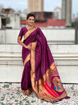 KALAASHREE - Purple Soft Silk Saree With Unstitched Blouse