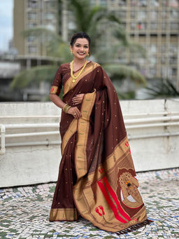 KALAASHREE - Coffee Brown Soft Silk Saree With Unstitched Blouse