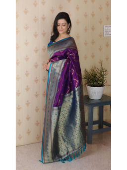 KALAASHREE - Purple Premium Banarasi Soft Silk Saree With Unstitched Blouse