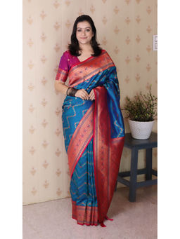 KALAASHREE - Royal Blue Premium Banarasi Soft Silk Saree With Unstitched Blouse
