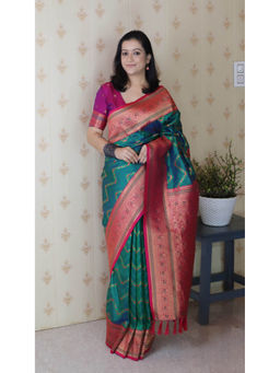 KALAASHREE - Blue Premium Banarasi Soft Silk Saree With Unstitched Blouse