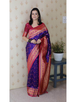 KALAASHREE - Bengani Purple Premium Banarasi Soft Silk Saree With Unstitched Blouse