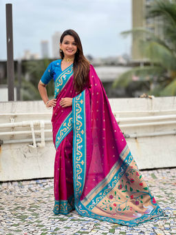 KALAASHREE - Magenta Paithani Saree With Unstitched Blouse