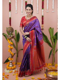 KALAASHREE - Purple Soft Silk Floral Motifs Saree With Unstitched Blouse