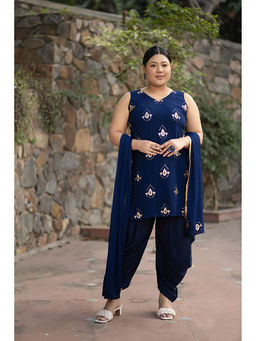Label Shaurya Sanadhya - Plus Size Deep Blue Kurta With Salwar And Dupatta