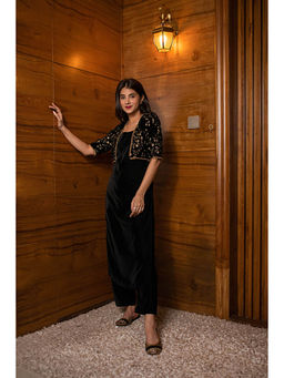 Label Shaurya Sanadhya - Black Overcoat Velvet Kurta With Pant And Jacket