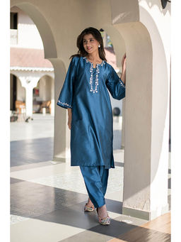 Label Shaurya Sanadhya - Blue Kurta Embroidery Co-Ord Set
