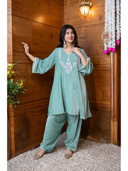 Label Shaurya Sanadhya - Velvet Mint Embroidered Co-Ord Set