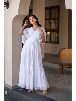 Label Shaurya Sanadhya - White Pleated Layered Maxi Dress