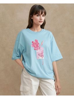 RAREISM - Enof Light Blue Floral Oversized T-shirt