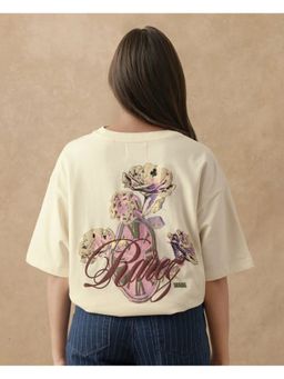 RAREISM - Fluers Beige Graphic Print Oversized T-shirt