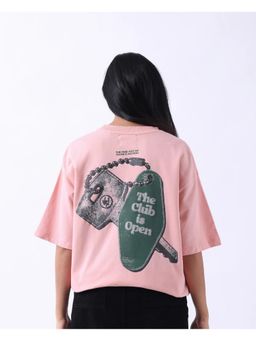 RAREISM - Qlax Light Pink Graphic Print Oversized T-shirt