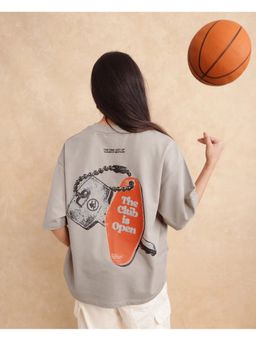 RAREISM - Qlax Grey Graphic Print Oversized T-shirt