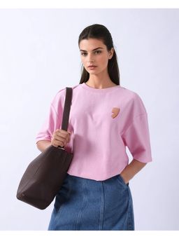 RAREISM - Ransa Light Pink Solid Oversized T-shirt