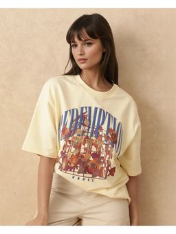 RAREISM - Sler Dusky Yellow Graphic Print Oversized T-shirt