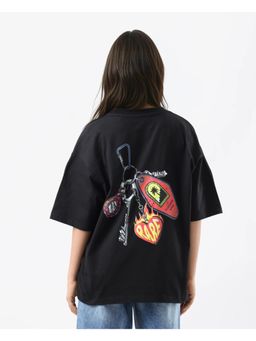 RAREISM - Tenk Black Graphic Print Oversized T-shirt
