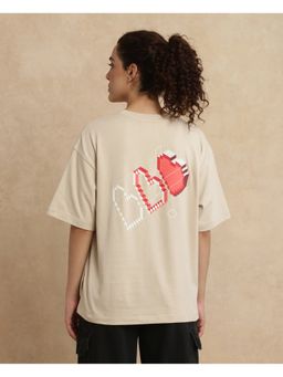 RAREISM - Trebel Beige Graphic Print Oversized T-shirt