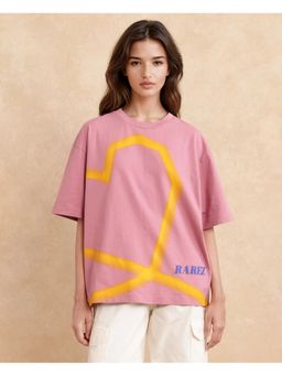 RAREISM - Zelzo Dusky Pink Graphic Print Oversized T-shirt