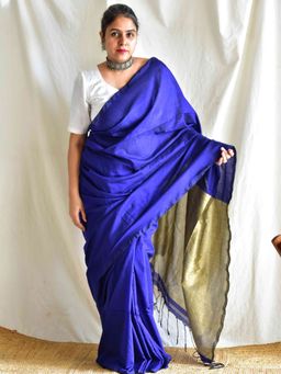 Sundarii - Blue Eclectic Dual Shaded Cotton Saree with Unstitched Blouse