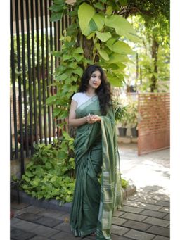 MAAHISHMATI SAREES - Green Cotton Saree with Unstitched Blouse