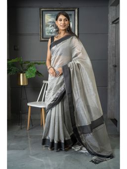 MAAHISHMATI SAREES - Grey Handloom Silk By Cotton Saree with Unstitched Blouse