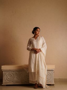 SRJANA - White Resham Embroidered Straight Kurta with Palazzo and Dupatta