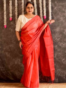 Sundarii - Orange Sindoori Tissue Saree with Unstitched Blouse