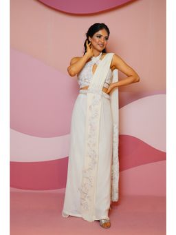 Vedika Soni - Ivory Pre-Stitched Saree with Stitched Blouse And Petticoat
