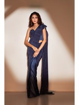 Vedika Soni - Navy Blue Pre-Stitched Saree with Stitched Blouse And Petticoat
