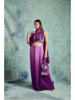 Vedika Soni - Purple Crepe Draped Saree with Stitched Blouse, Petticoat And Cape