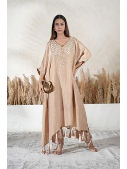 Vedika Soni - Beige Embroidered Kaftan With Slip And Pant