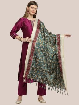 Dupatta Bazaar - Womens Teal Floral Printed Silk Dupatta