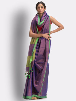 Angoshobha - Violet Handloom Zari Cotton Tissue Saree with Unstitched Blouse
