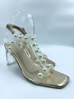 ELVIRAA - Gold T-Strap Pearl Sandal Heels