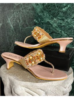 ELVIRAA - X Fitting Stone Pearl Small Rose Gold Sandal Heels