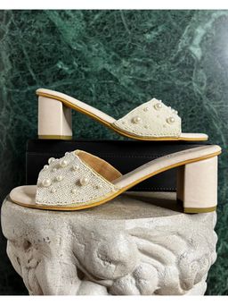 ELVIRAA - White Pearl Slip On Sandal Heels