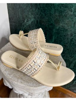 ELVIRAA - Beige Lace Embroidery Sandals
