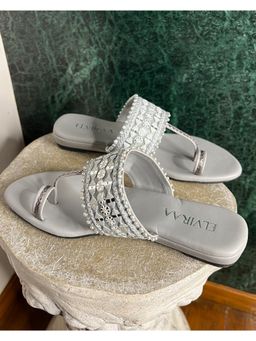 ELVIRAA - Grey Lace Embroidery Sandals