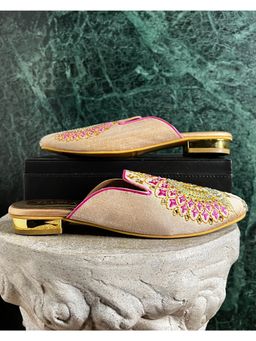 ELVIRAA - Pink Peacock Embroidery Mules