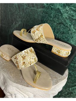 ELVIRAA - Gold Embroidery Small Sandal Heels