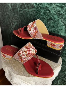 ELVIRAA - Maroon Embroidery Small Sandal Heels