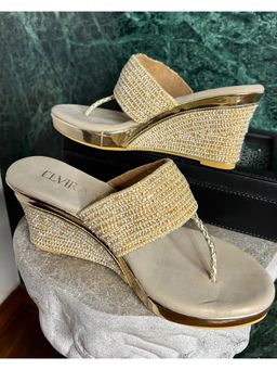 ELVIRAA - White Pearl Covered Wedges