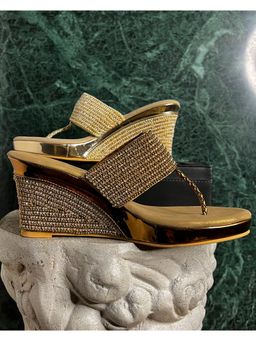 ELVIRAA - Gold Pearl Covered Wedges