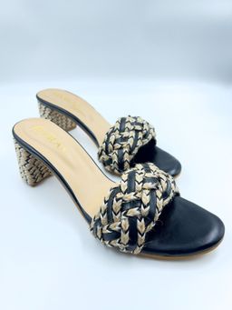 ELVIRAA - Black Jute Covered Sandal Heels